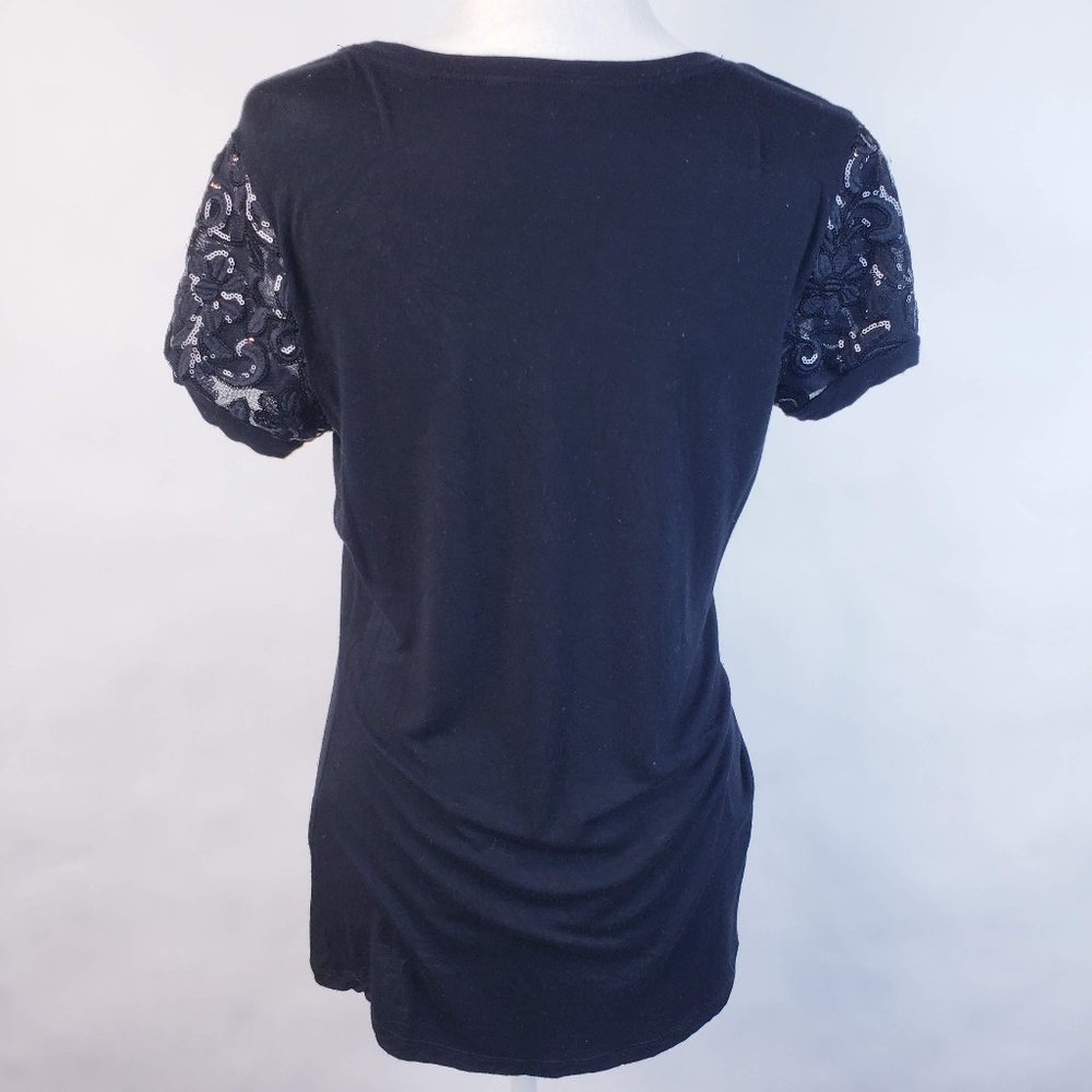 Totto Black Blouse Sequin Embroidered Sleeve Small - Picture 5 of 7